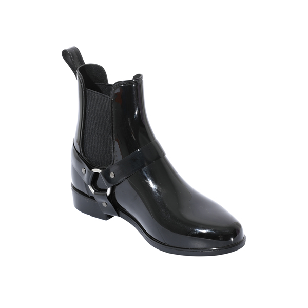 Black PVC Rain Boot With Side Buckles